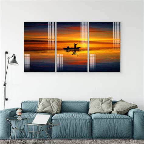 Multi-Frame Wall Painting on Glass of Sunset – Flair Glass