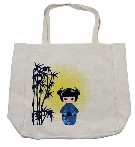 Buy Anime Shopping Bag, Illustration of a Kokeshi Doll and Bamboo Tree ...