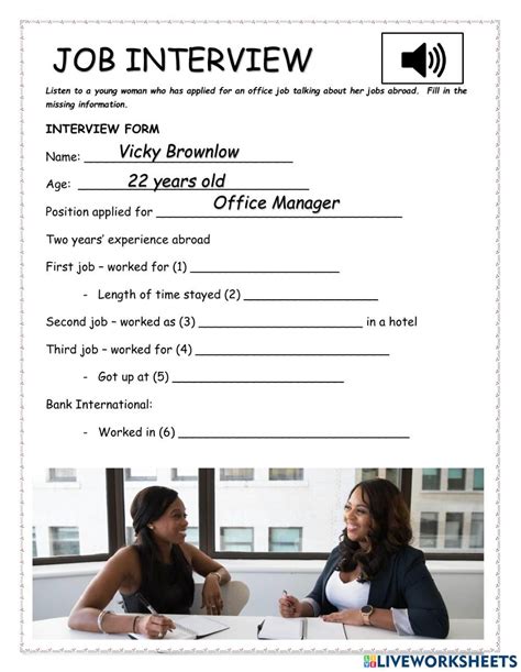 Job Interview Conversation Worksheet 的图像结果