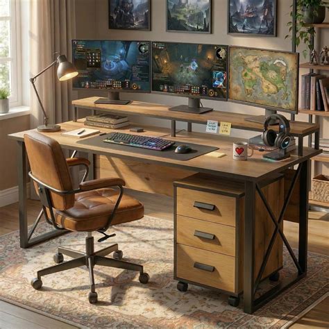 FFO Wooden Gaming Desk with 3-Drawer Mobile Cabinet | Large Computer ...