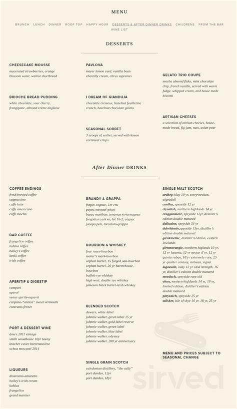 British Bankers Club menu in Menlo Park, California, USA