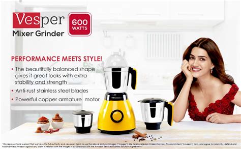 Buy Wonderchef Vesper Yellow Mixer Grinder 600 Watts in Yellow Online ...
