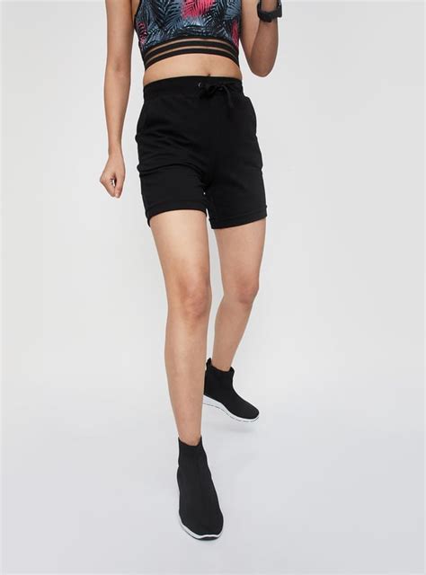 Buy Women Solid Drawstring Waist Active Shorts Online at just Rs. 399.0 ...