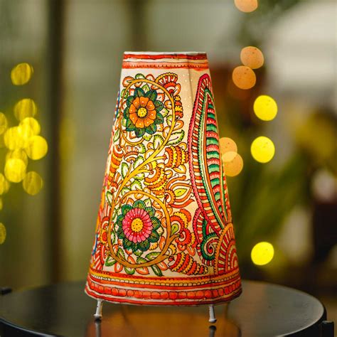 Buy Peacock Hand Painted Tholu Bommalata Tabletop Lamp | 13 inches ...