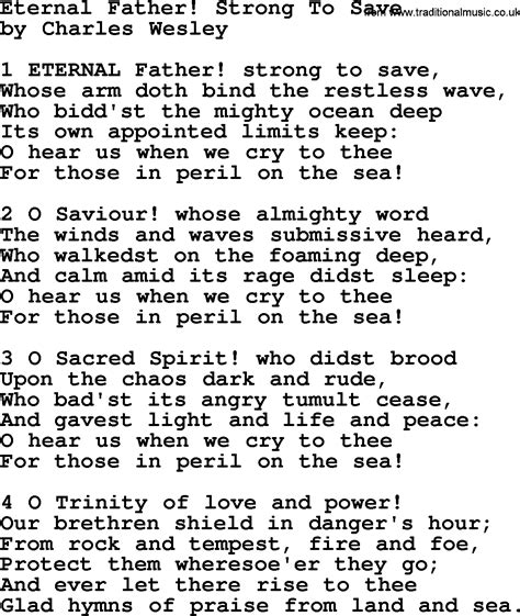 Eternal Father! Strong To Save by Charles Wesley - hymn lyrics