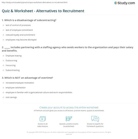 Quiz & Worksheet - Alternatives to Recruitment | Study.com