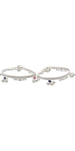 MOONPLUS Silver Anklets,kolusu, payal for Women/Girls/Baby (7.5 inch ...