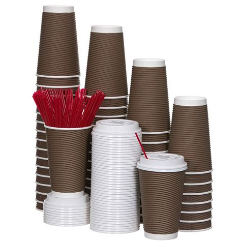 50 Quality Paper Coffee Cups with Lids. Insulated Double Wall, No Drip ...