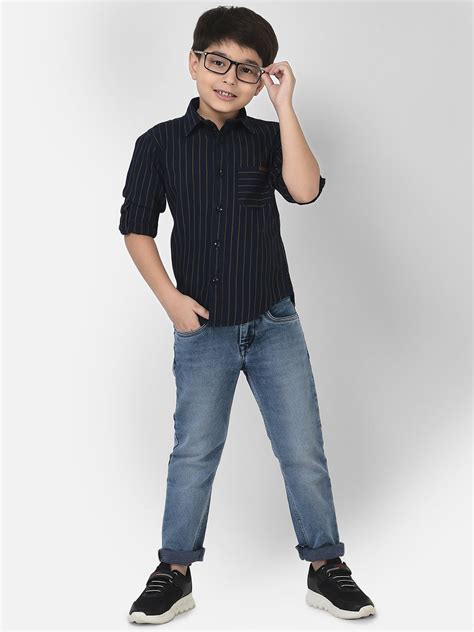 Navy Blue Striped Shirt in Pure Cotton – Crimsoune Club