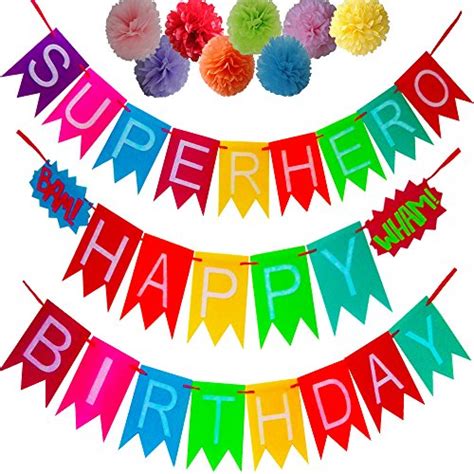 Buy Happy Birthday Decorations Banners, Superhero Birthday Banner Party ...