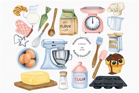 Watercolor Baking Clipart, Baking Supplies Clipart, Bakery, Bakery ...