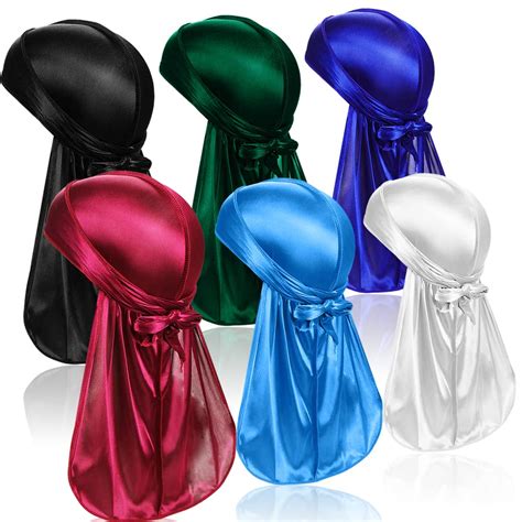 6 Pcs Silky Durag Headwraps Dorag for Men Women Waves, Durags Pack with ...