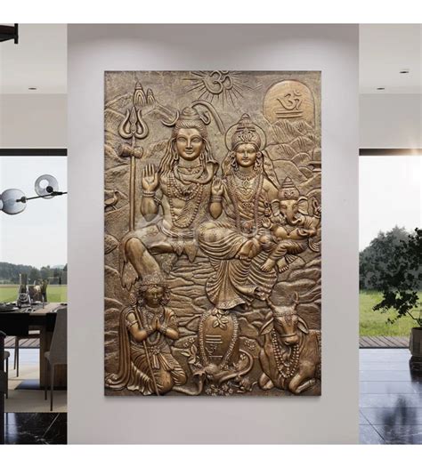 Buy Lord Shiv Parivar 3D Relief Mural Wall Art Bronze & Golden Elegance ...