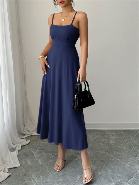 Shop Navy Blue Strappy Solid Cinched Waist Dress - for Women | OUTZIDR ...