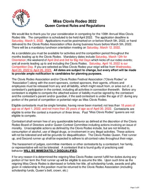 Fillable Online The Miss Clovis Rodeo Queen Contest application is now ...