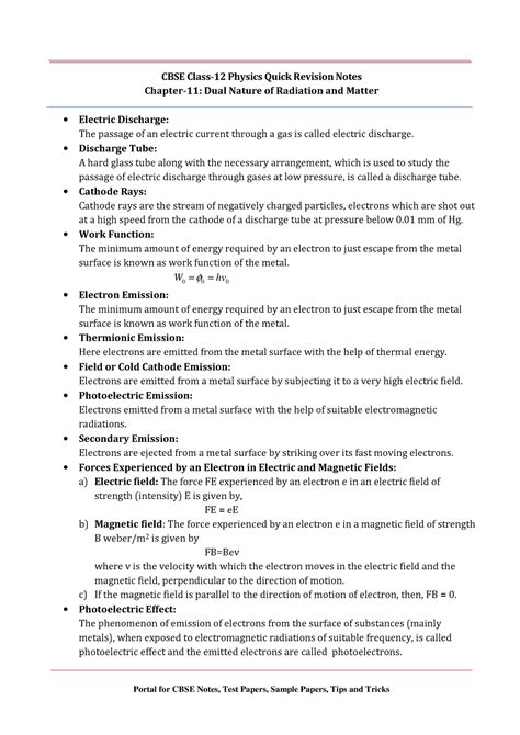 12 physics notes ch11 dual nature of radiation and matter - CBSE Class ...