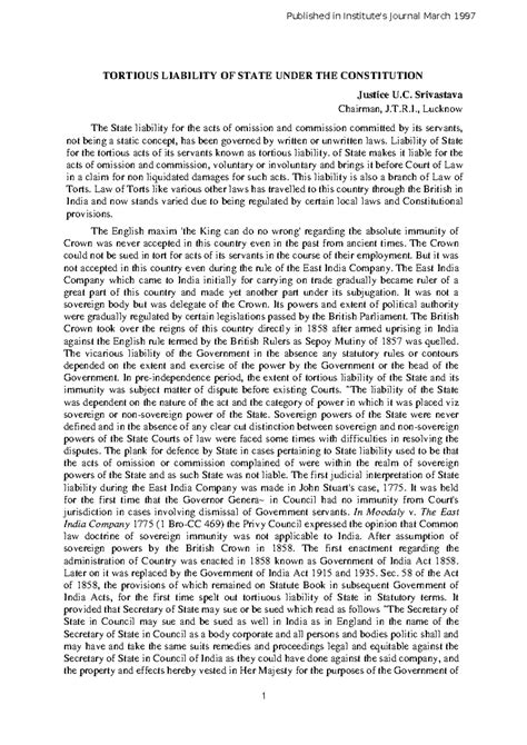 Art68 - Tortious Liability of State: Key Insights and Doctrine - Studocu
