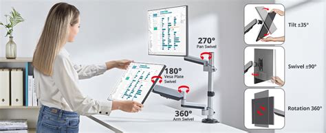 Dual Stacked Monitor Arm Desk Mount - 17" - 32" - Max Load 19.8lbs each - VESA 75/100mm
