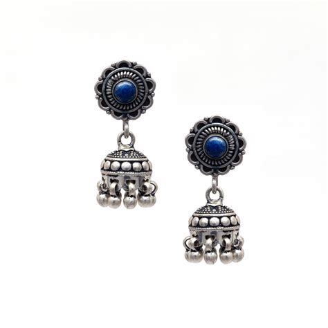 92.5 Oxidised Silver Jhumka Earrings For Women And Girls - Silver Palace