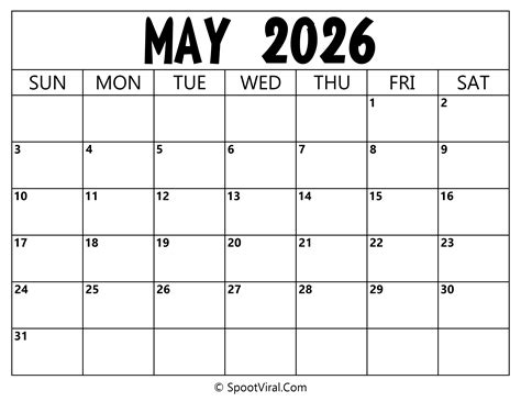Free May 2026 Calendar Printable