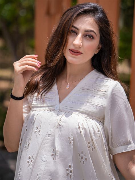 White Cotton Schiffli Empire Dress – indowl