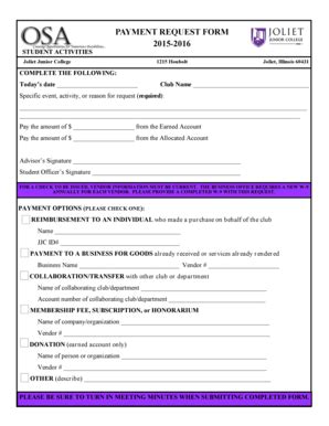 Fillable Online jjc PAYMENT REQUEST FORM 2015 2016 - Joliet Junior ...