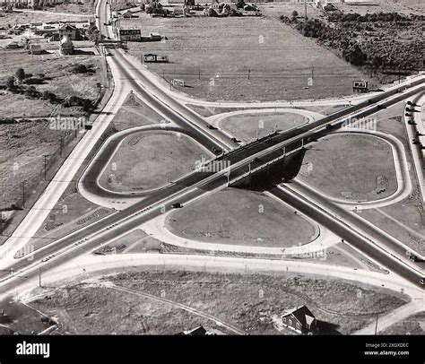 Aerial view of Cloverleaf, Rahway, New Jersey, circa 1950s Stock Photo ...