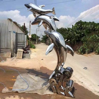 不锈钢海豚动物雕塑-宏通雕塑
