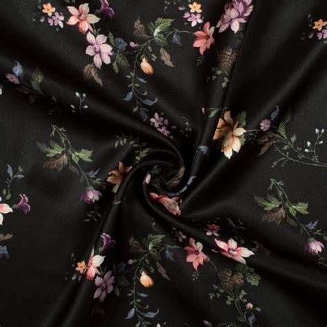 Black And Pink Floral Pattern Digital Print Premium Lush Satin Fabric ...