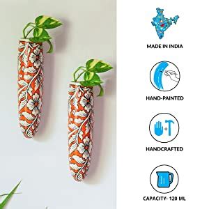 ExclusiveLane 'Fiery Marigold' Handpainted Ceramic Wall Planters for ...