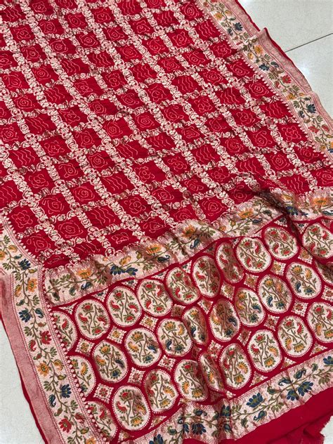 Red Meenakari Gharchola Bandhej Saree