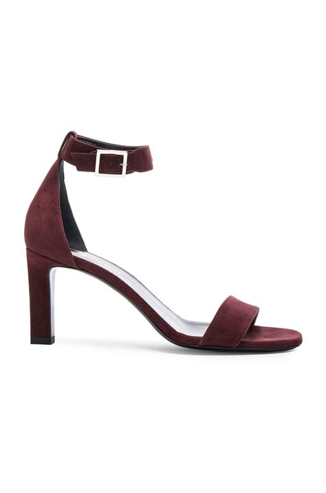 Saint Laurent Grace Suede Ankle Strap Sandals in Burgundy | FWRD