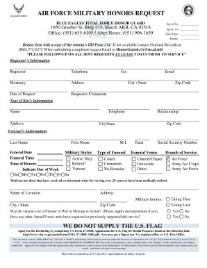 Fillable Online AIR FORCE MILITARY HONORS REQUEST Fax Email Print ...