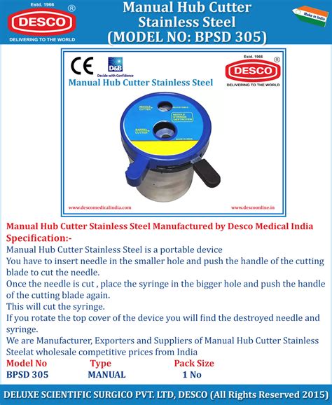 Stainless Steel Manual Hub Cutter Manufacturer India | DESCO