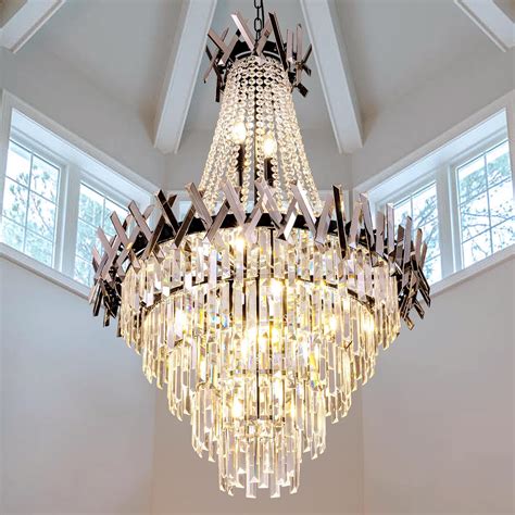 TOCHIC Modern Chandelier, Large Black Crystal Chandelier for Living ...