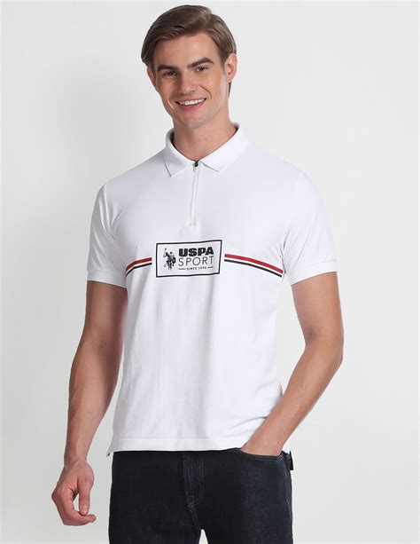 Buy Men Brand Print Slim Fit Polo Shirt White|U.S. Polo Assn. India