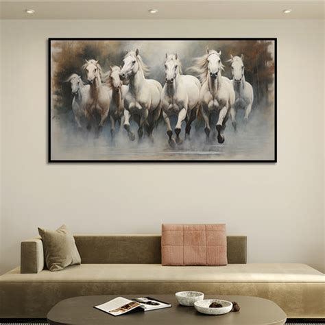 Stunning 7 White Running Horses Modern Art Canvas Wall Painting ...