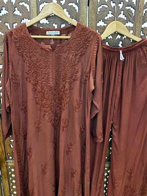 Amaaya Modal Chikankari Kurta Palazzo Set - Brown