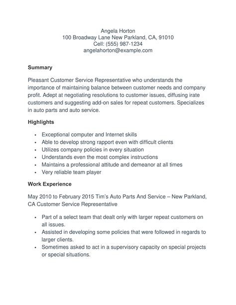 Free Printable Customer Service Resume Templates [PDF, Word] Examples