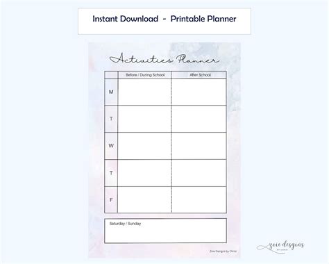 Image result for Printable Activity Planner