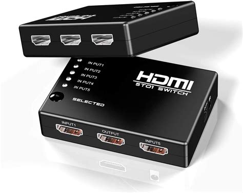Madhabi 5-Port HDMI Switch with Remote, 1 Input to 5 Output Ports for ...
