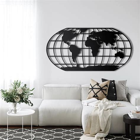Herrlich Homes Globe Wall Art | World Map Metal Wall Decor, Metal Wall ...