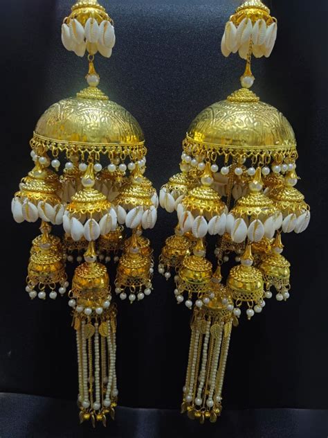 Buy Shells Studded Punjabi Traditional Wedding Jhumka Kaleera Online ...