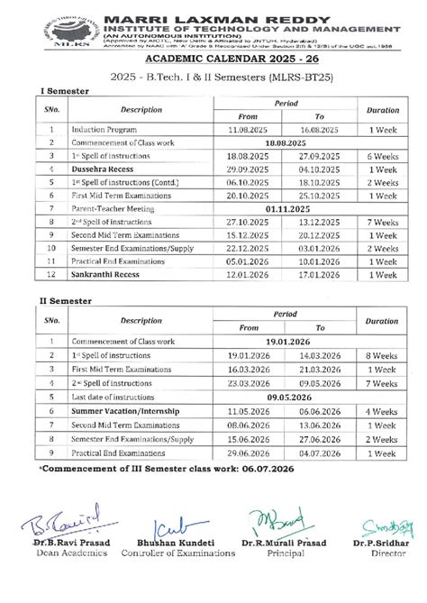 2025-26 Academic Calendar for B.Tech, M.Tech & MBA Programs - Studocu