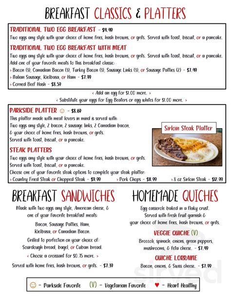Parkside Cafe Menu