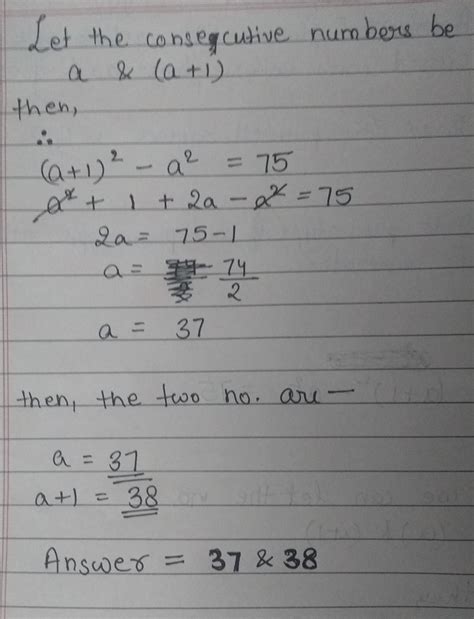 write 75 as difference of the square of two consecutive natural numbers ...