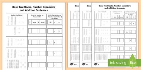 Base 10 Blocks Differentiated Worksheets | Twinkl