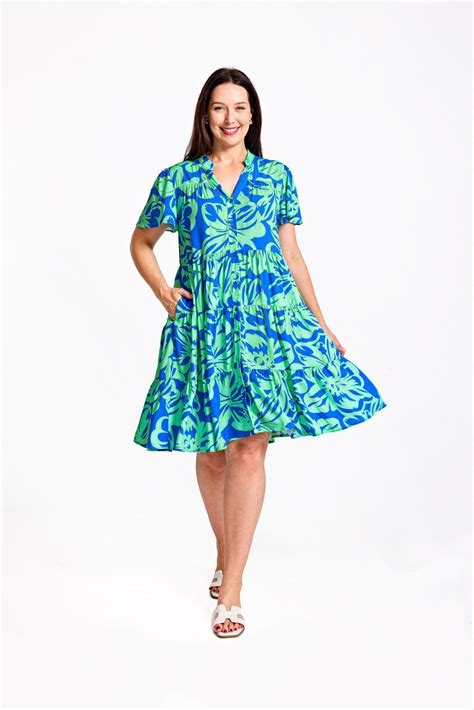 LAZULI DRESS-WHOLESALE WOMEN DRESS-GREEN BLUE FLORAL – BOHO AUSTRALIA