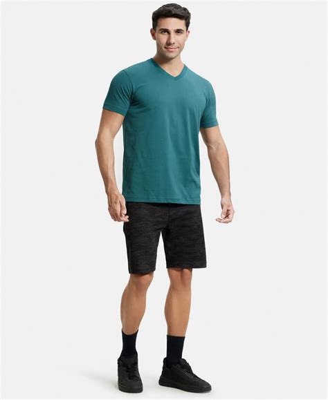 Buy Super Combed Cotton Rich Solid V Neck Half Sleeve T-Shirt - Pacific ...