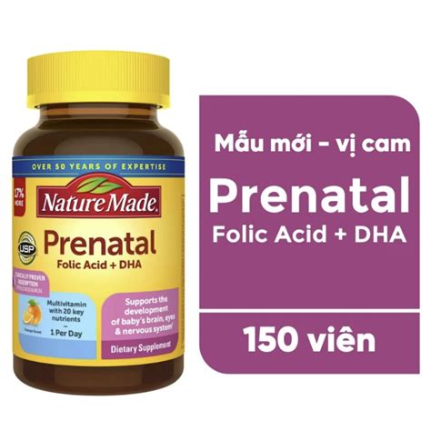Vitamin tổng hợp cho bà bầu nature made prenatal folic + dha hộp 150 ...